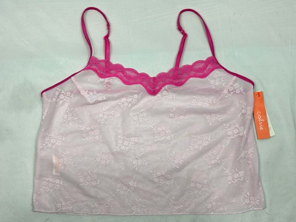 Colsie Pink Sheer Lace Tank Top Size M Coquette Twee Barbie
